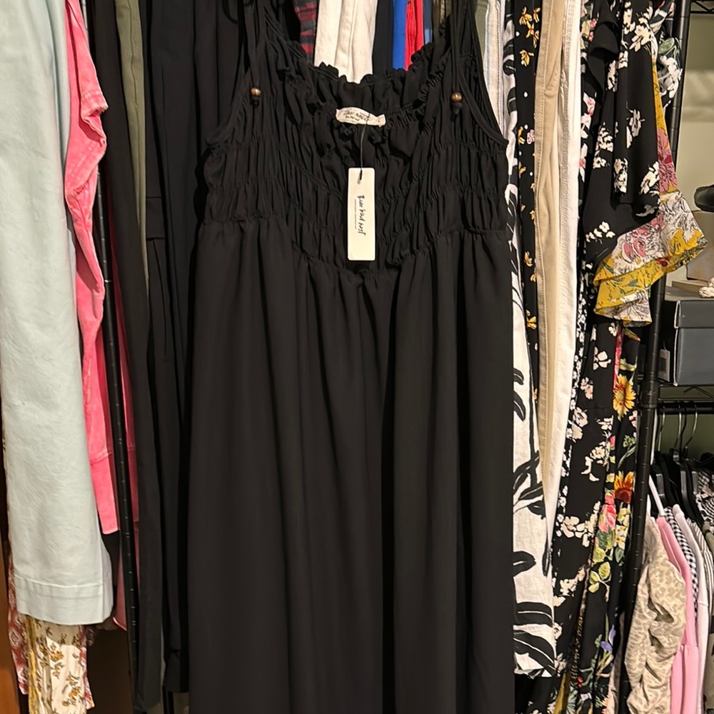 Three Bird Nest Black Smocked Ruffled Maxi Dress